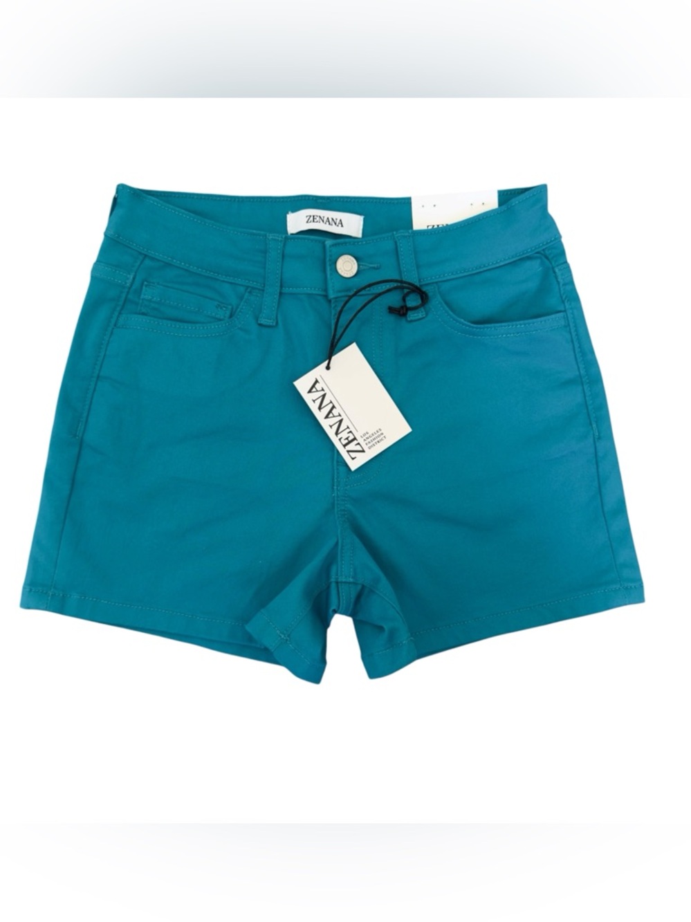 Zenana Stretchy Teal High-Waist Shorts - Picture 2 of 3